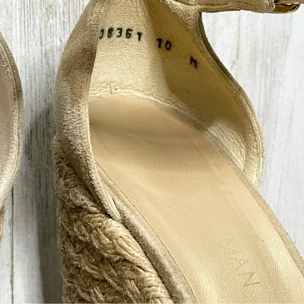 STUART WEITZMAN Sohojute Suede Ankle Strap Platform Espadrilles Wedge Sandals